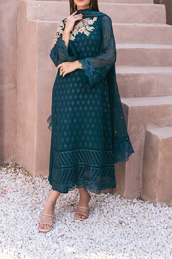 Azure Ensembles 3 Piece Unstitched Festive Formals Collection'2024-AS-115-Emerald Bloom
