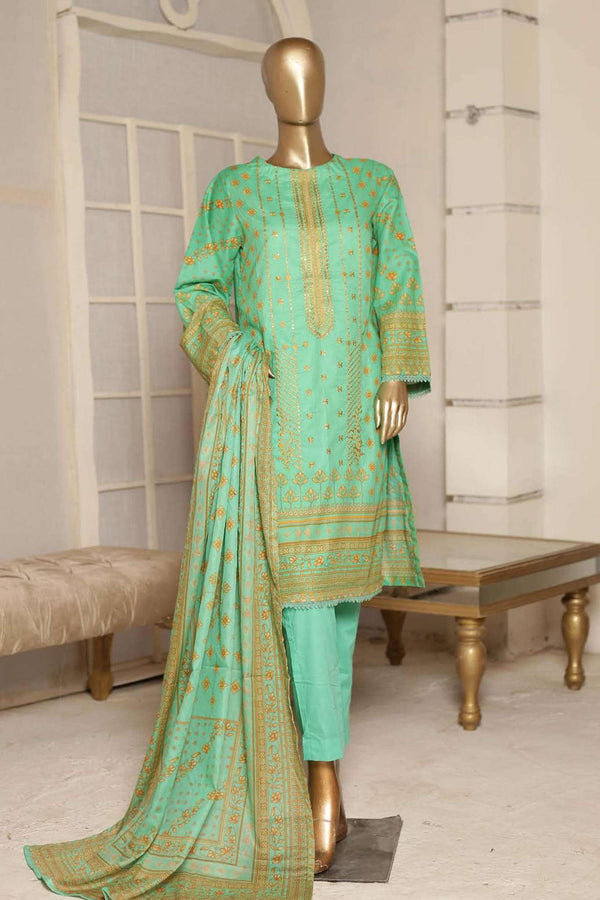 Affifa by Bin Saeed Stitched 3 Piece Embroidered Lawn Vol-01 Collection'2023-F-004-Green