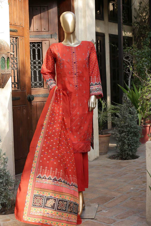 Affifa by Bin Saeed Stitched 3 Piece Embroidered Lawn Vol-03 Collection'2023-F-0402-Red