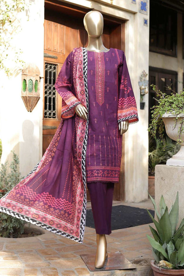 Affifa by Bin Saeed Stitched 3 Piece Embroidered Lawn Vol-03 Collection'2023-F-0403-Purple