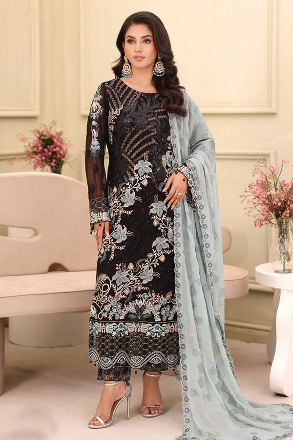 Ramsha Unstitched 3 Piece Luxury Chiffon Vol-27 Collection'2025-F-2703 - Black