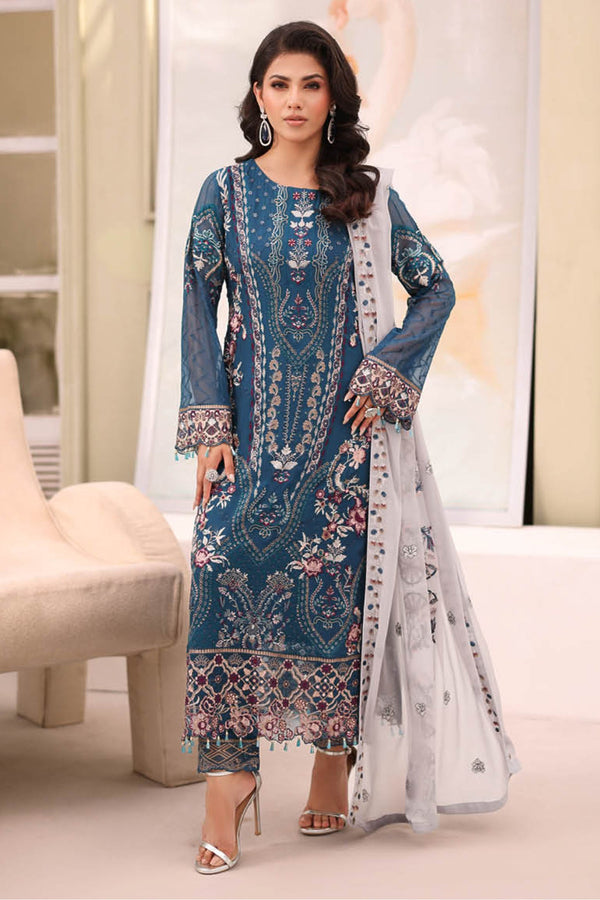 Ramsha Unstitched 3 Piece Luxury Chiffon Vol-27 Collection'2025-F-2707 - Blue