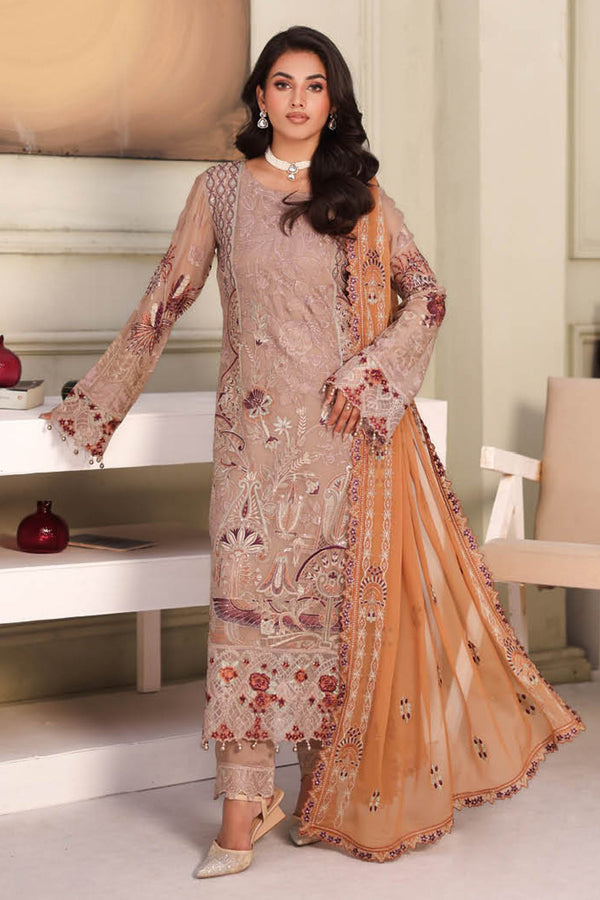 Ramsha Unstitched 3 Piece Luxury Chiffon Vol-27 Collection'2025-F-2708 - Beige