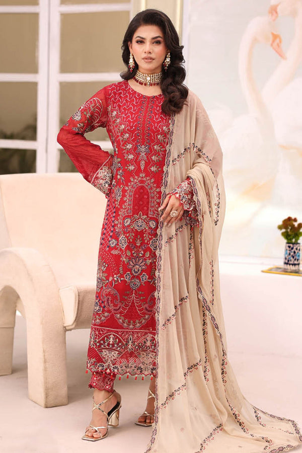 Ramsha Unstitched 3 Piece Luxury Chiffon Vol-27 Collection'2025-F-2711 - Red