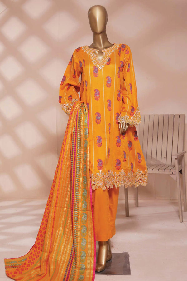 Bin Saeed Stitched 3 Piece Embroidered Frock Collection'2023-FR-0619-Yellow