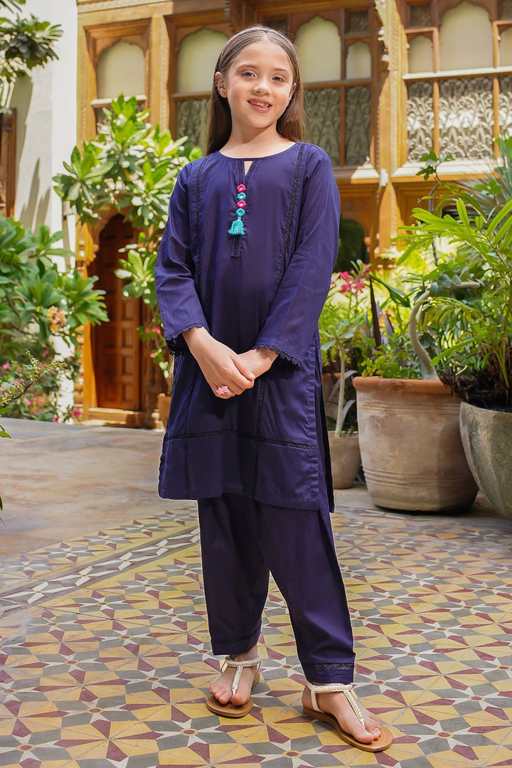 Adorable Dobby Cotton 2 Pc Suit for girls! Hand-embellished, breathable & perfect for Eid, weddings & parties