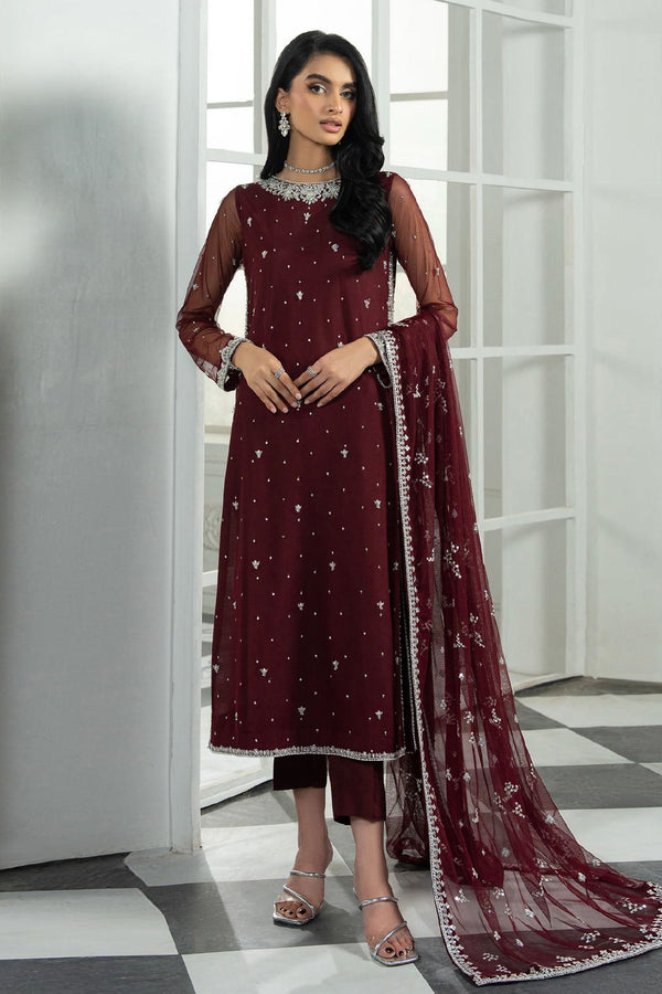 Arzou By Zarif Unstitched 3 Piece Hand Emb Formals Collection'2025-HW-04-Solena - Maroon