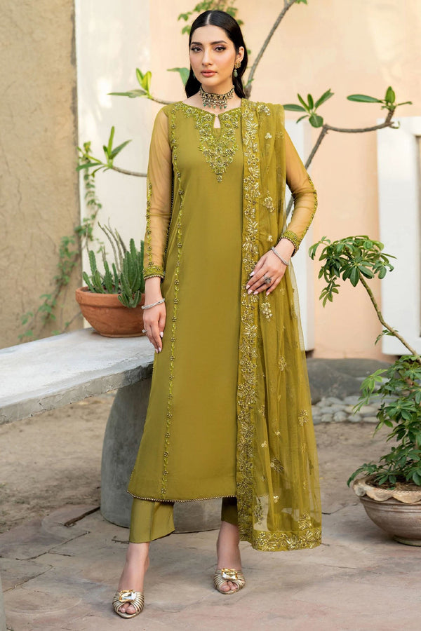 Arzou By Zarif Unstitched 3 Piece Hand Emb Formals Collection'2025-HW-06-Jean - Olive