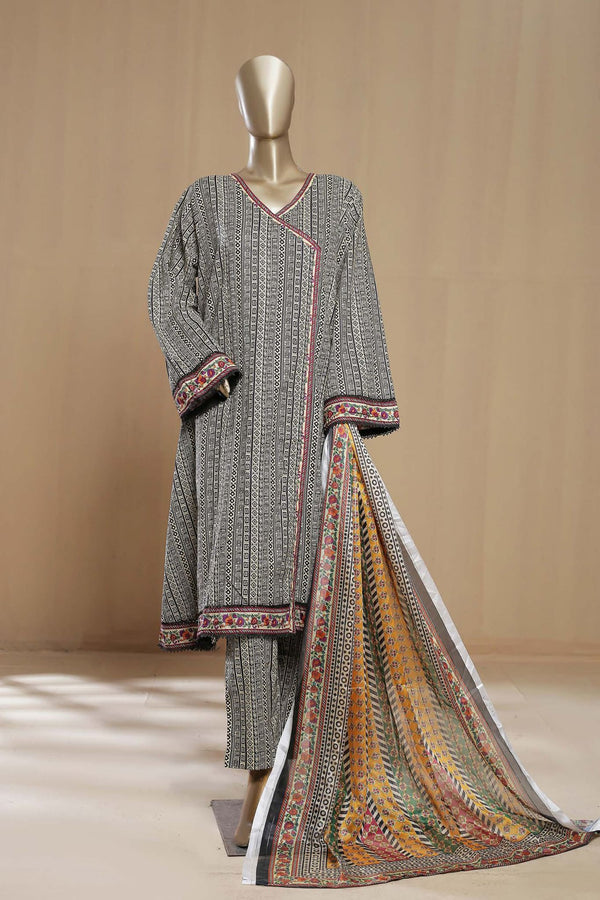 Bin Saeed Stitched 3 Piece Khalidars Frock Collection'2023-SMLSTF-014-Black