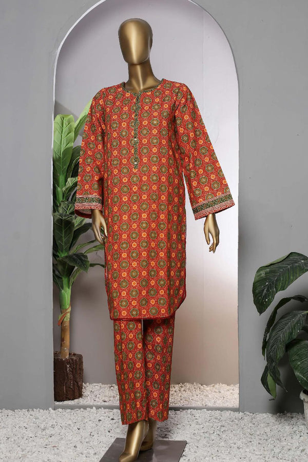 Janaan by Bin Saeed Stitched 2 Piece Printed Khaddar Collection'2022-KKF-062-Rust