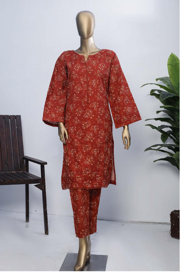 Janaan by Bin Saeed Stitched 2 Piece Printed Khaddar Collection'2022-KKF-049-Rust