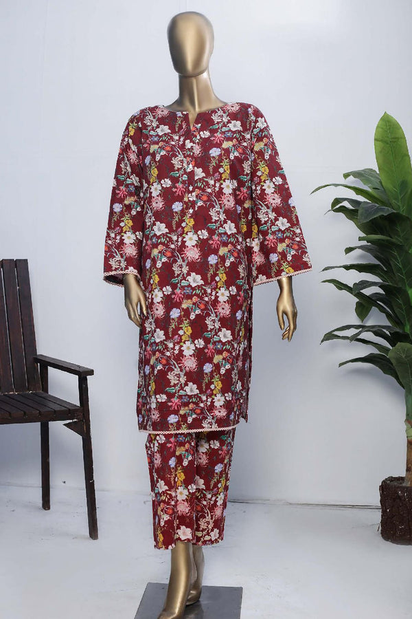 Janaan by Bin Saeed Stitched 2 Piece Printed Khaddar Collection'2022-KKF-032-Maroon