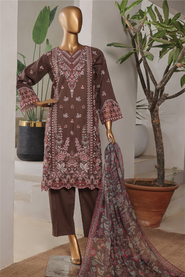 Bin Saeed Stitched 3 Piece Plain Lawn Vol-01 Collection'2025-Lf-2279-A Brown