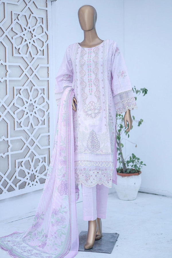 Bin Saeed Stitched 3 Piece Luxury Emb Cotton Collection'2024-LF-960-Lilac