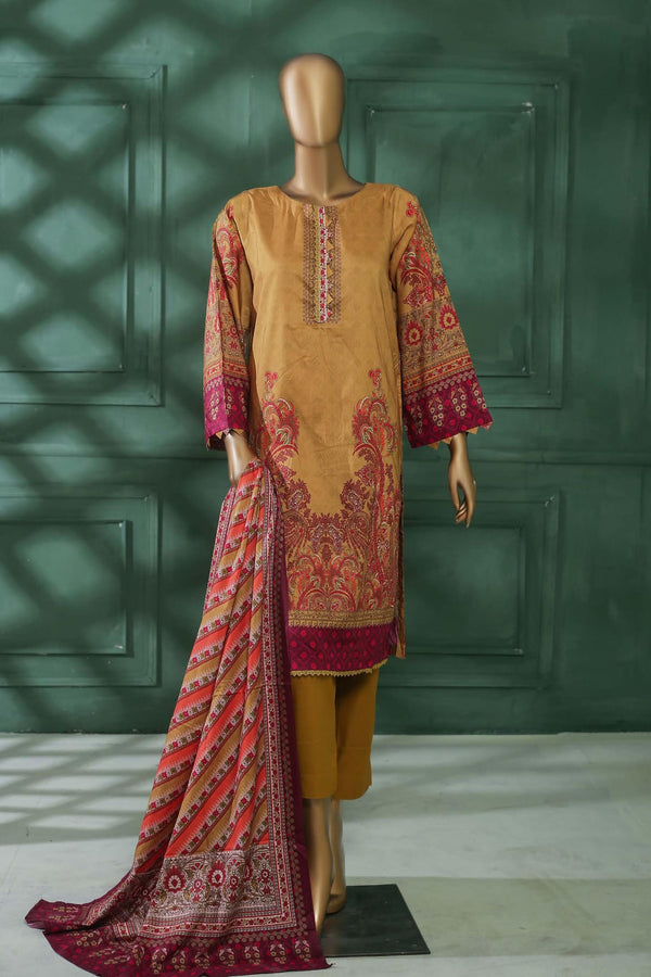 Bin Saeed Stitched 3 Piece Printed Linen Collection'2022-LIN-4918-Mustard