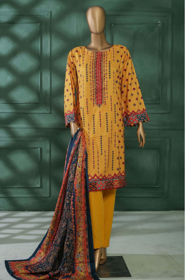 Bin Saeed Stitched 3 Piece Printed Linen Collection'2022-LIN-5440-Yellow