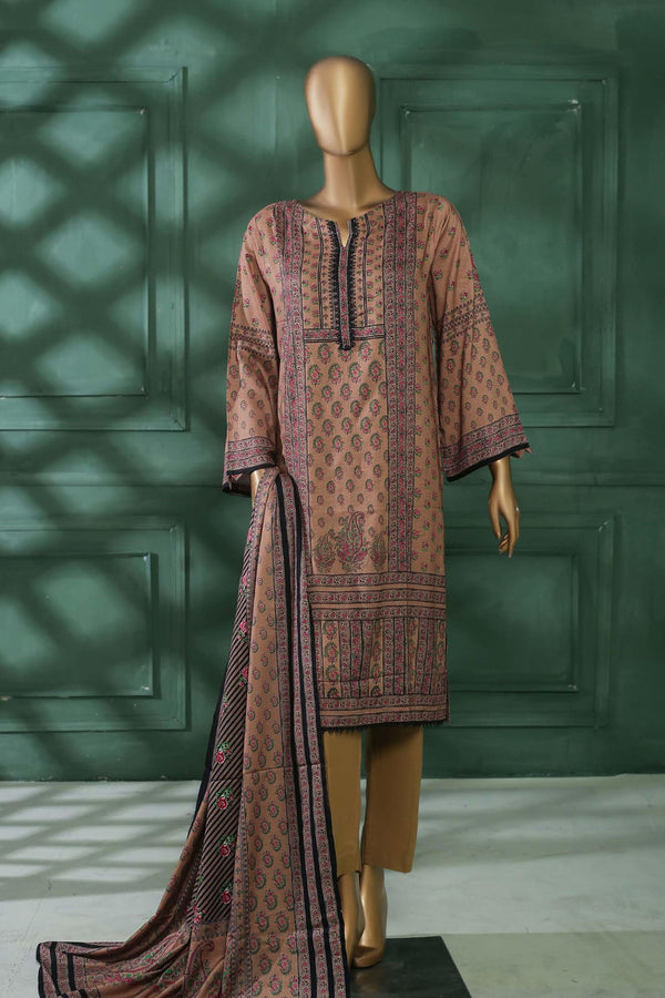 Bin Saeed Stitched 3 Piece Printed Linen Collection'2022-LIN-5957-Brown