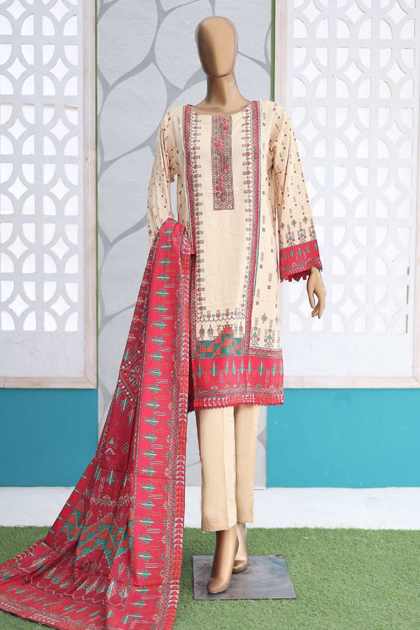 Bin Saeed Stitched 3 Piece Linen Winter Collection'2024-LIN-997-Cream