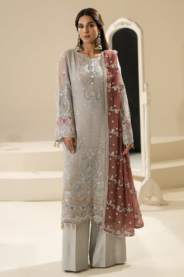 Nisha By Imrozia Unstitched 3 Piece Luxury Chiffon Eid Edit Collection-M-85-Mehza - Silver