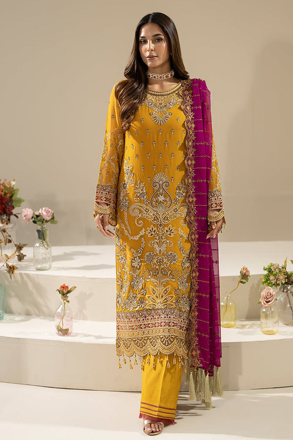 Nisha By Imrozia Unstitched 3 Piece Luxury Chiffon Eid Edit Collection-M-86-Zohal - Mustard