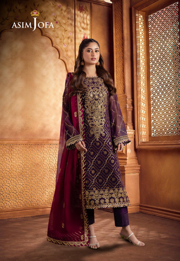 Dhanak Rang By Asim Jofa Stitched 3 Piece Formals Pret Collection'2025-AJCFP-02 - Purple