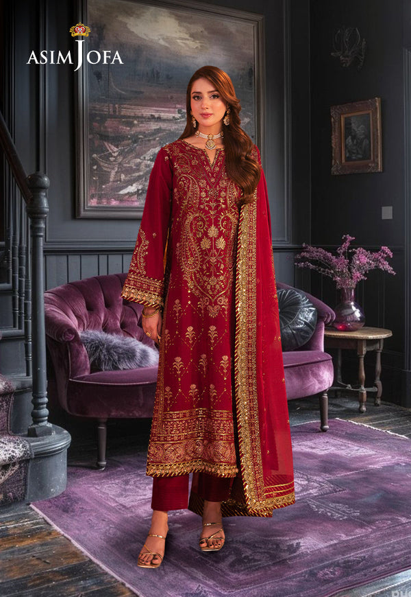 Asim Jofa Chamkeeli Ajkk-19 Embroidered Twisted Silk 3 Pcs