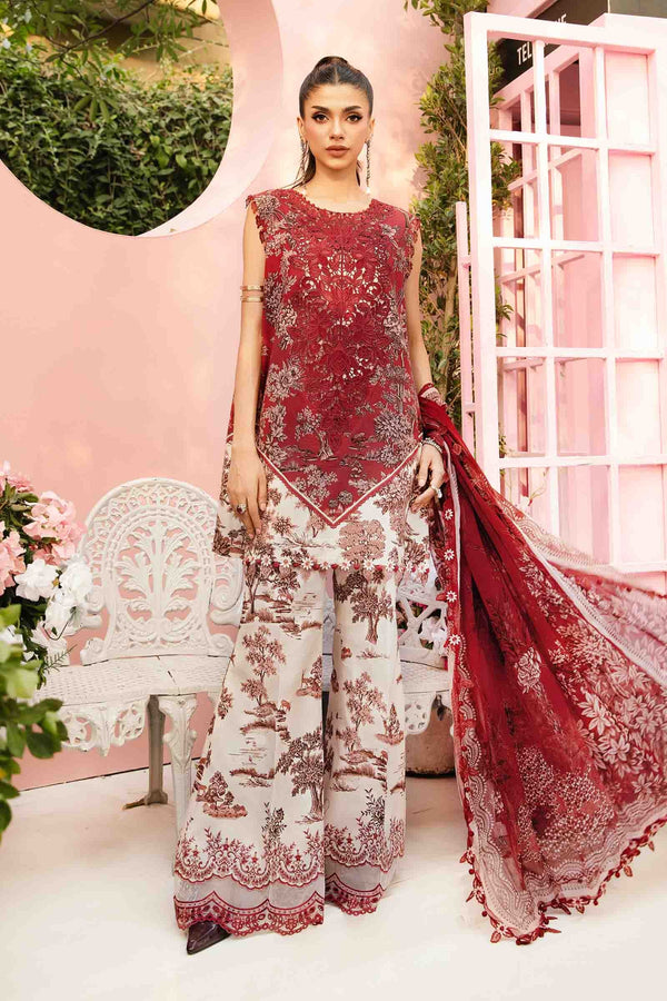 M.Prints By Maria B Unstitched 3 Piece Eid Edit Summer Collection'2025-MPT-08-A - Maroon