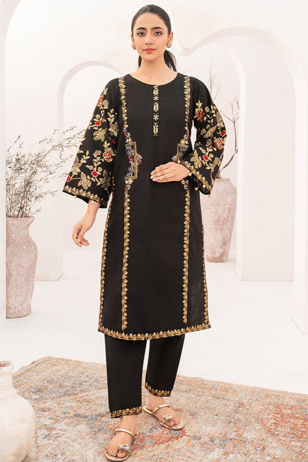 Flutterby Stitched 2 Piece Winter Collection-Baztaab FB 124 - Black