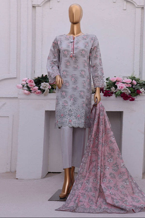 Aashkaar By HZ Stitched 3 Piece Emb Lawn Vol-2 Collection-PEC-117 - Light Grey