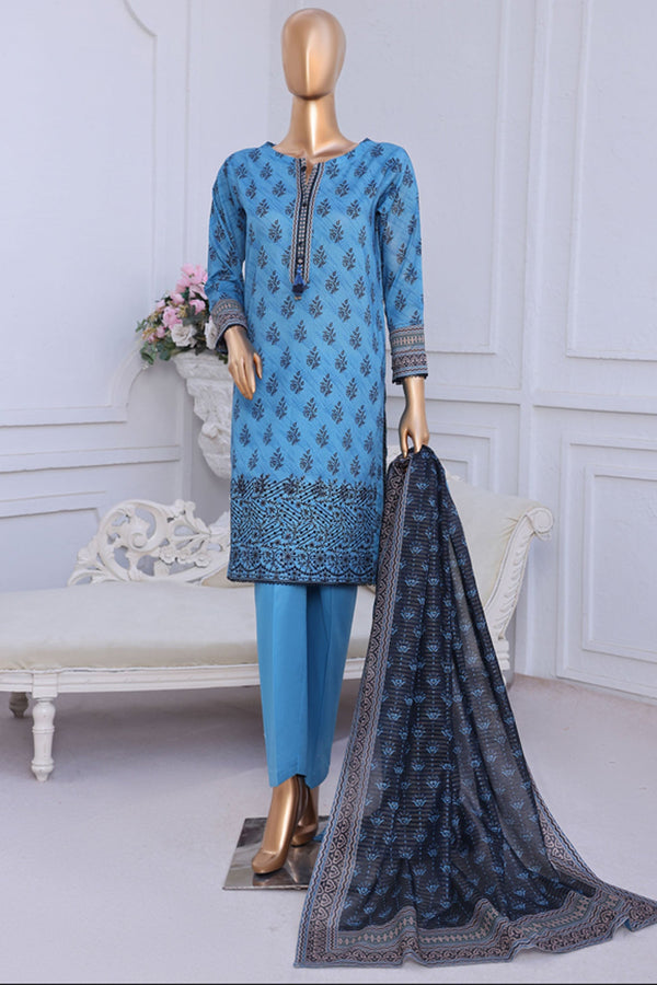 Aashkaar By HZ Stitched 3 Piece Emb Lawn Vol-2 Collection-PEC-119 - Blue