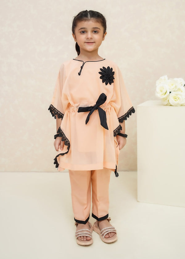Little Girls By Modest Stitched 3 Piece Festive Collection'2024-Peach Petal