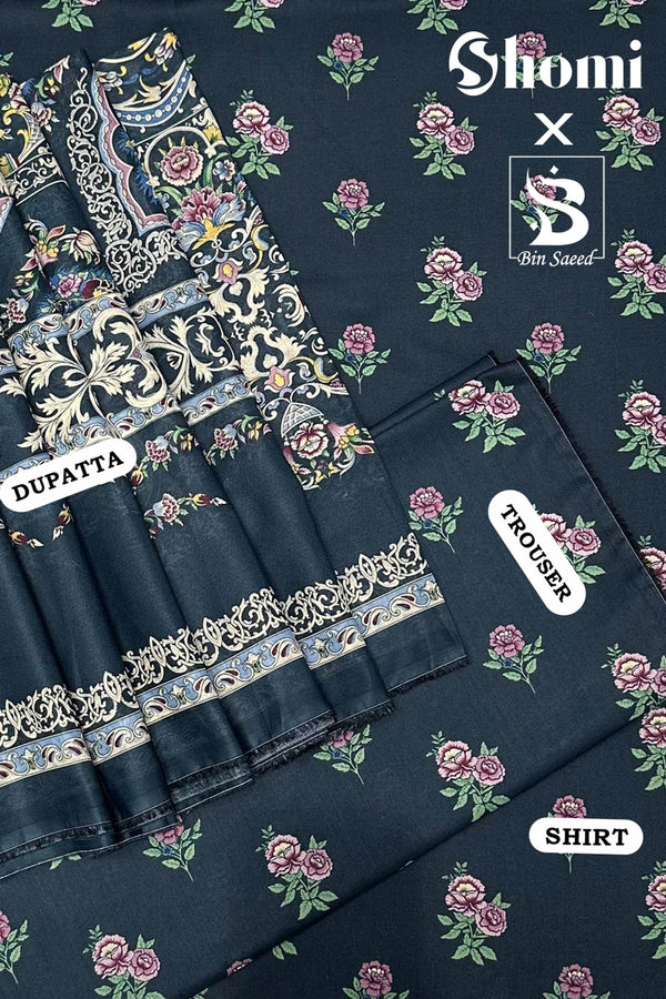 Bin Saeed 3 Piece Unstitched Printed Lawn Edition'01 Collection'2024-RDL-18-Blue