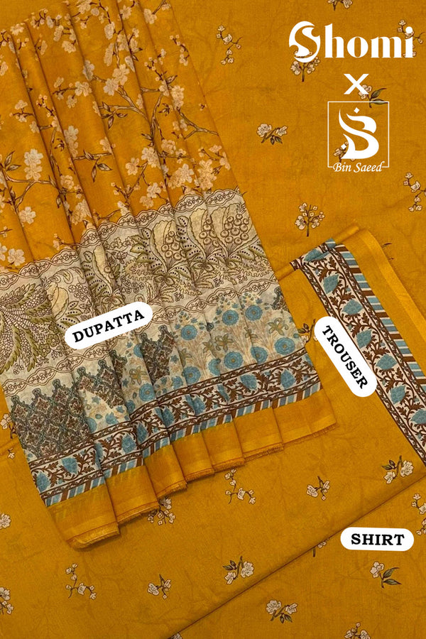 Bin Saeed 3 Piece Unstitched Printed Lawn Edition'01 Collection'2024-RDL-19-Mustard