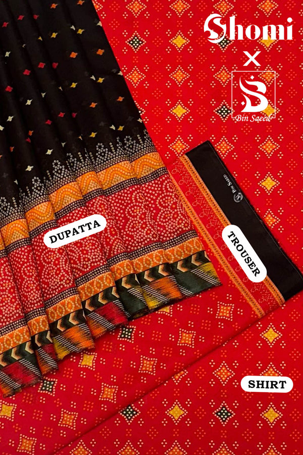 Bin Saeed 3 Piece Unstitched Printed Lawn Edition'01 Collection'2024-RDL-21-Red