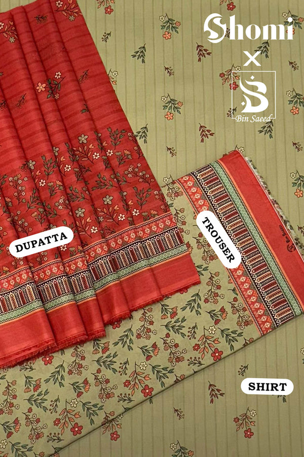 Bin Saeed 3 Piece Unstitched Printed Lawn Edition'01 Collection'2024-RDL-30-Pista