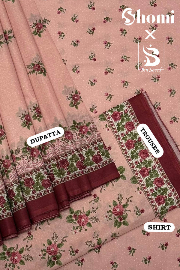 Bin Saeed 3 Piece Unstitched Printed Lawn Edition'01 Collection'2024-RDL-31-Pink
