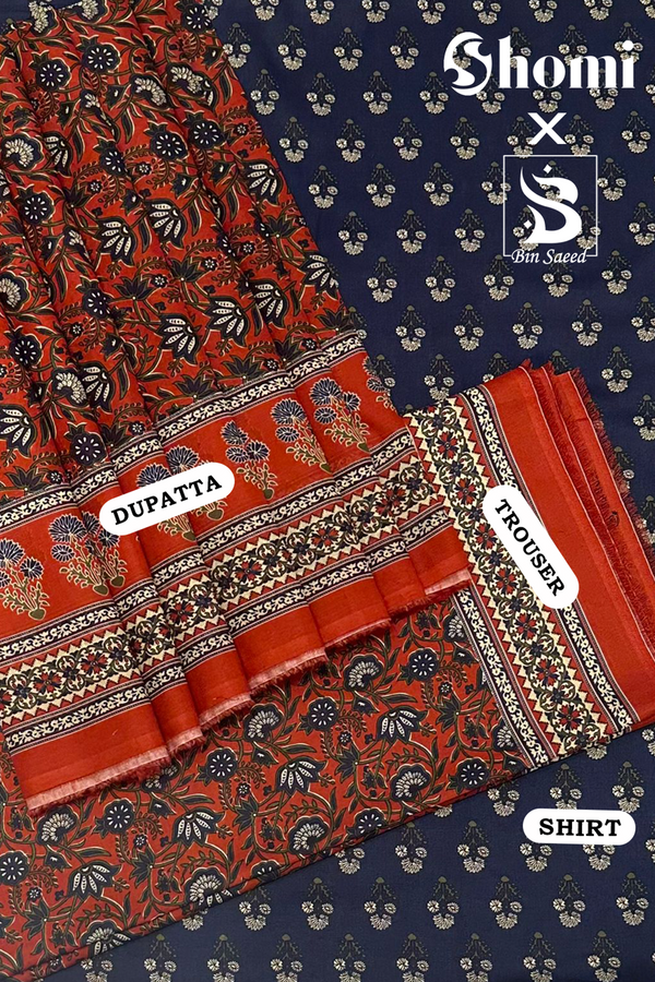 Bin Saeed 3 Piece Unstitched Printed Lawn Edition'01 Collection'2024-RDL-35-Navy Blue