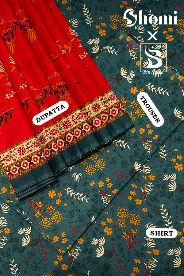 Bin Saeed 3 Piece Unstitched Printed Lawn Edition'01 Collection'2024-RDL-36-Green