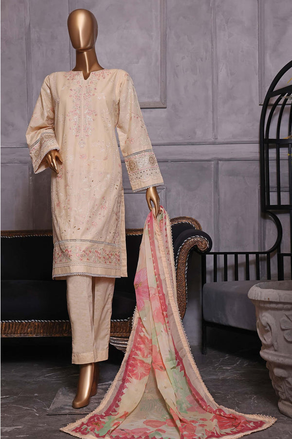 Bin Saeed Stitched 3 Piece Dhagga Kari Summer Collection'2023-RDS-02-Cream