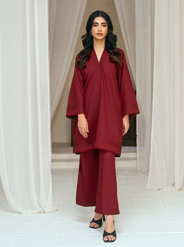 Rangeen Stitched 2 Piece Scarlet Co-Ord Set - Red Carmine