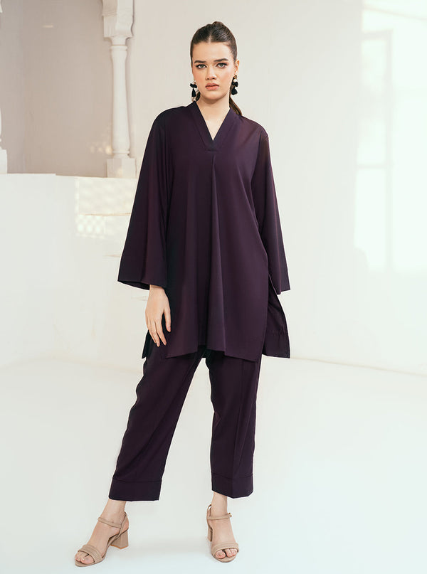 Rangeen Stitched 2 Piece Indigo Co-Ord Set - Purple