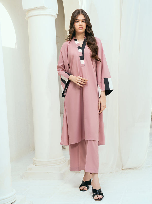 Rangeen Stitched 2 Piece Carnation Co-Ord Set - Pastel Pink