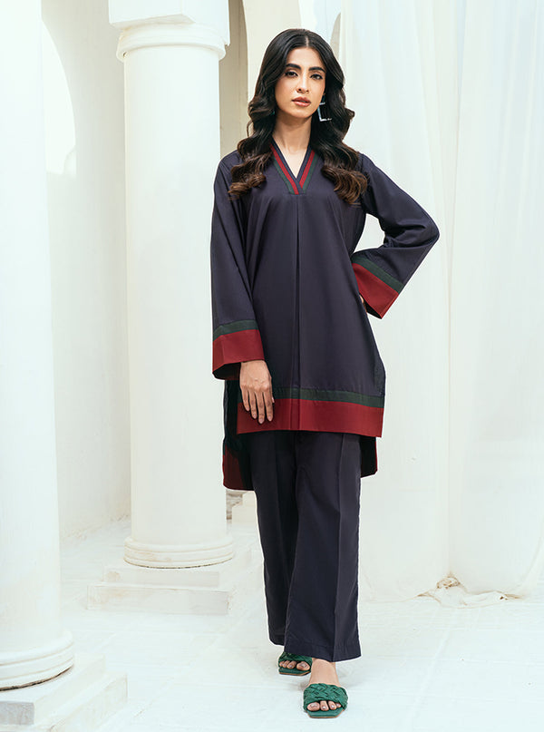 Rangeen Stitched 2 Piece Mulberry Co-Ord Set - Dark Purple