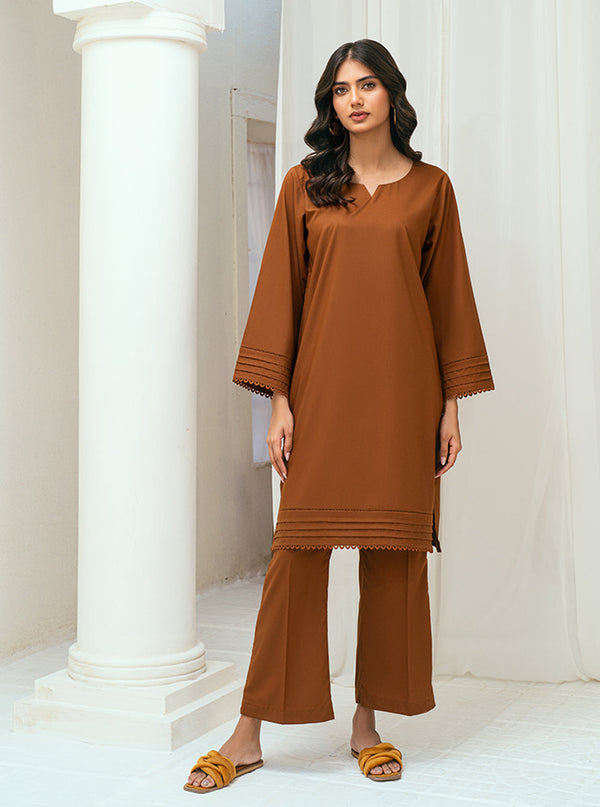 Rangeen Stitched 2 Piece Decisive Co-Ord Set - Brown