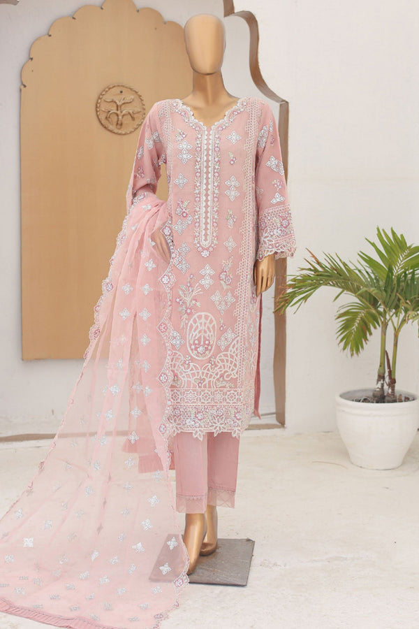 Bin Saeed Stitched 3 Piece Fancy Emb Formals Collection'2024-RTS-924-Pink