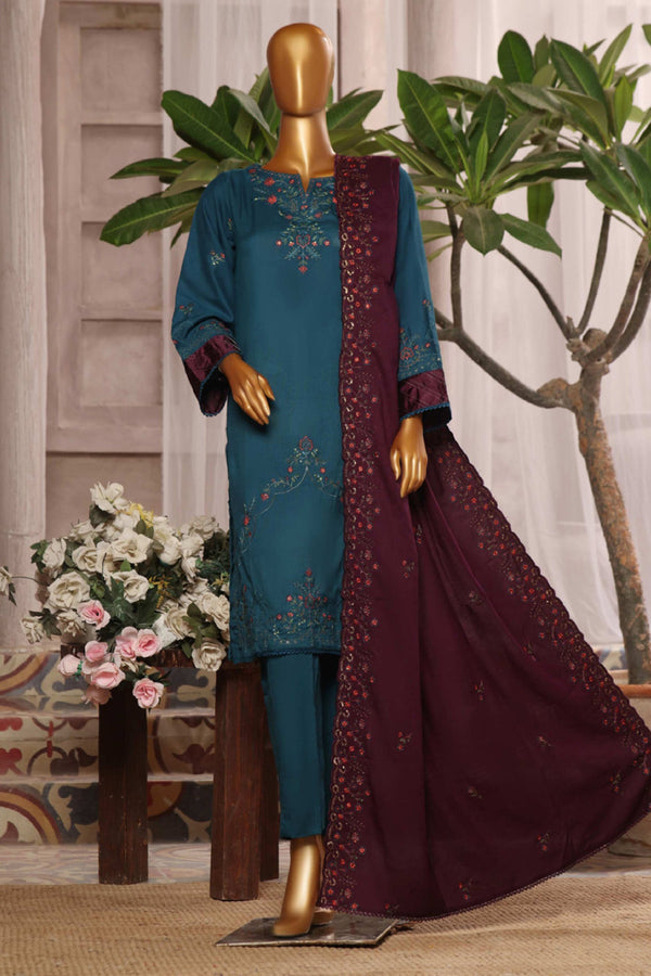 Bin Saeed Stitched 3 Piece Luxury Emb Karandi Vol-02 Collection'2024-SFB-1044-Sea Green