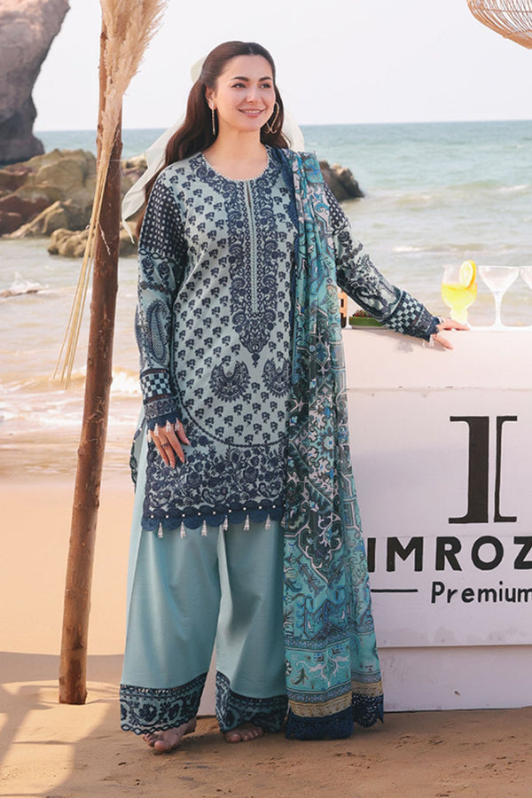 Hania By Imrozia Unstitched 3 Piece Luxury Lawn Collection-SL-75-A-Parizay - Sky Blue