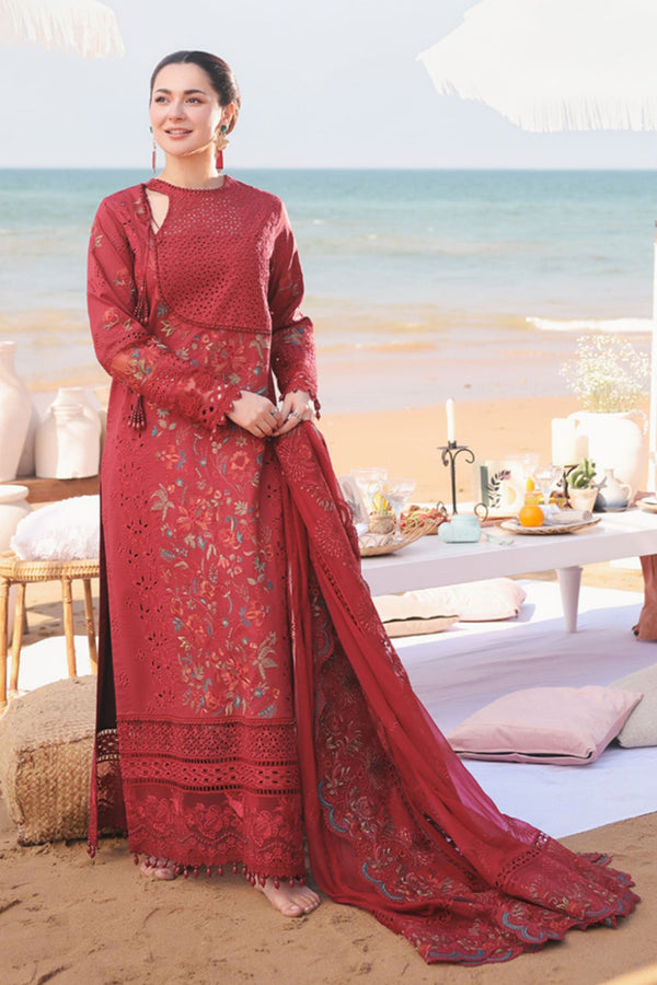 Hania By Imrozia Unstitched 3 Piece Luxury Lawn Collection-SL-82-Iswah - Red
