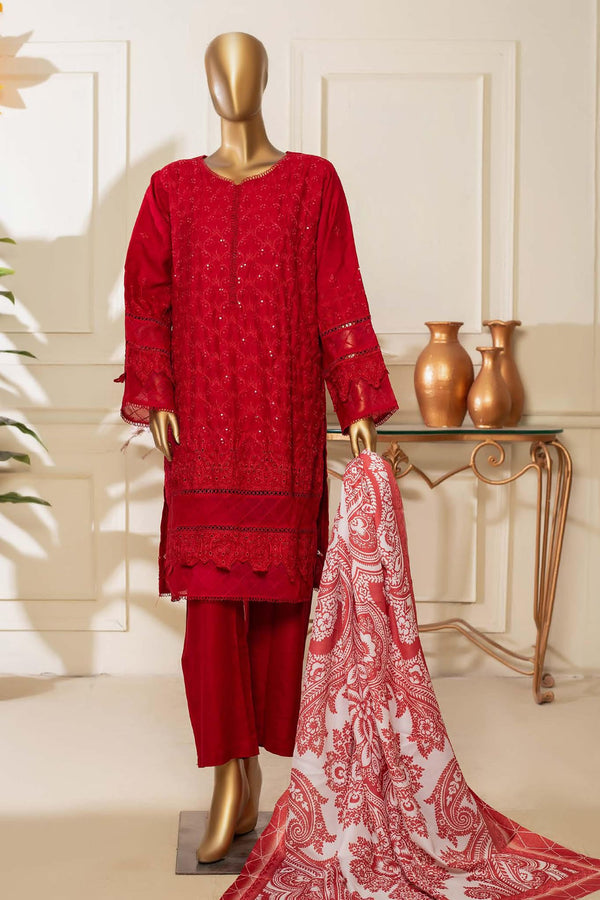 Bin Saeed Stitched 3 Piece Dhanak Winter Shawl Vol-03 Collection'2022-SM-010-Red