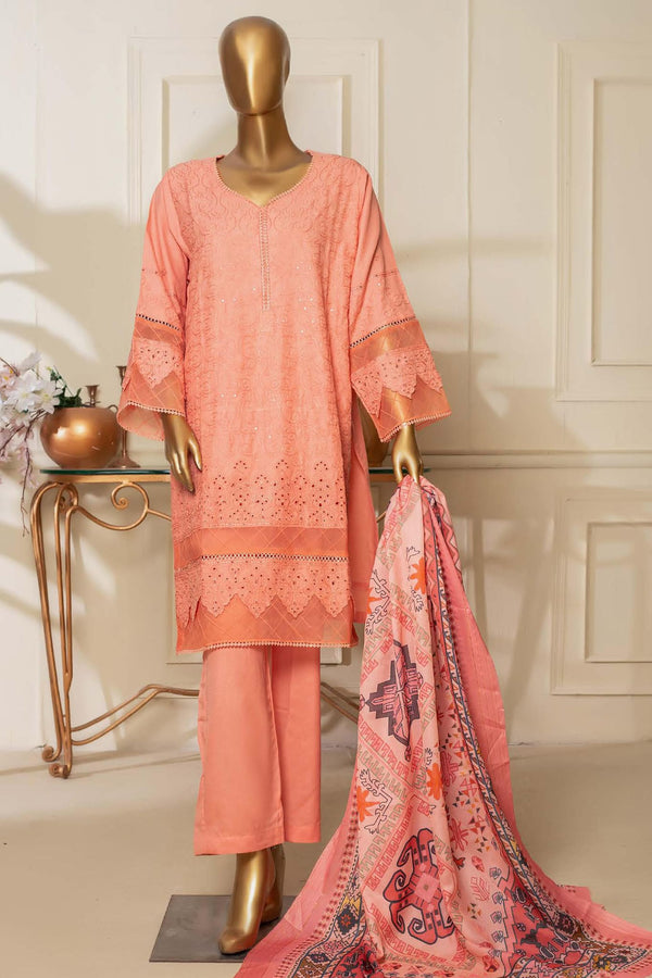 Bin Saeed Stitched 3 Piece Dhanak Winter Shawl Vol-03 Collection'2022-SM-017-Peach